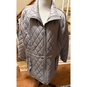Tower by London Fog Womens XL Grey Diamond Quilted Zip Front Lightweight Jacket